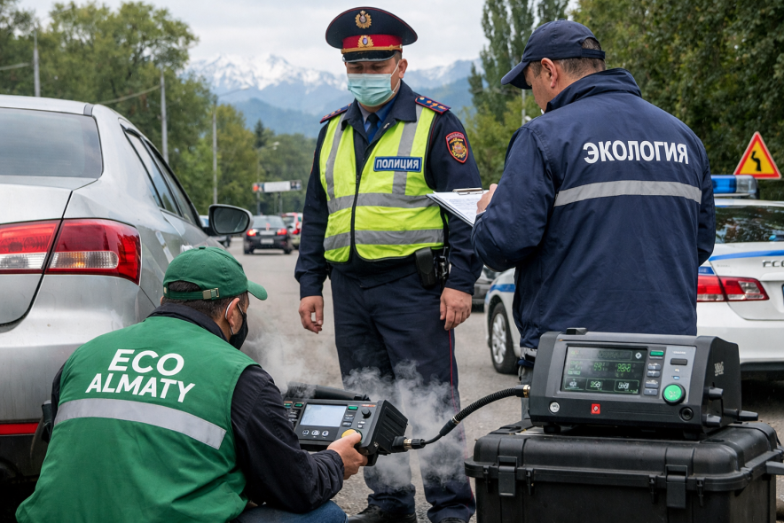В Алматы продолжаются проверки автотранспорта на уровень выхлопов