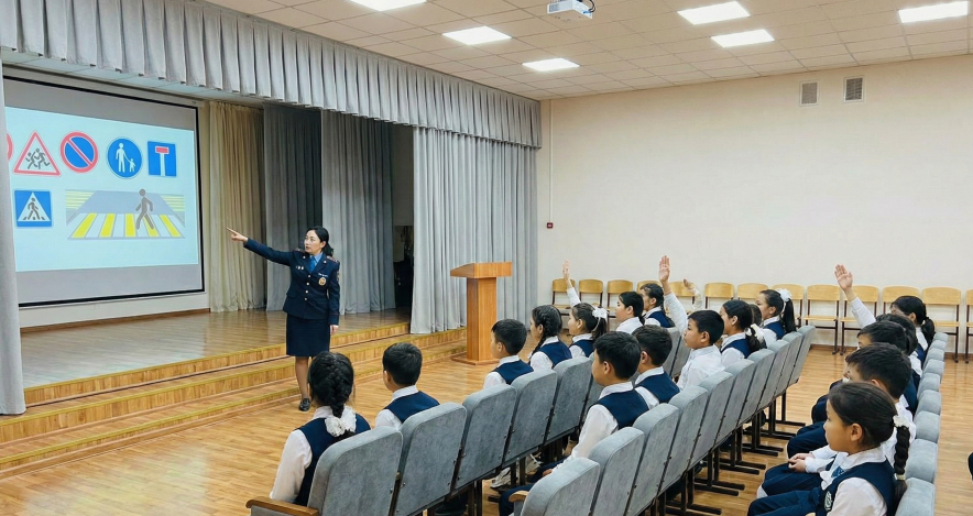 Алматы полицейлері оқушыларға жол ережесін үйретті